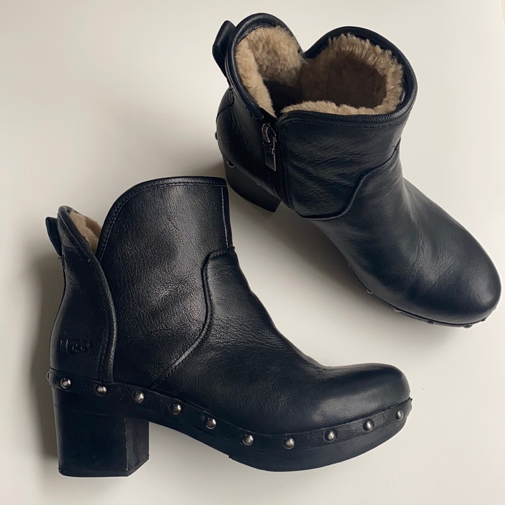 UGG Black Leather Clog Bootie